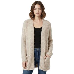 Express Women XS Oversized Fuzzy Boucle Beige Neutral Open-Front Cardigan